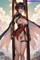 A woman dressed as a demon with horns and wings standing in front of a pole.