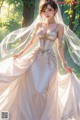 A woman in a wedding dress standing in the woods.